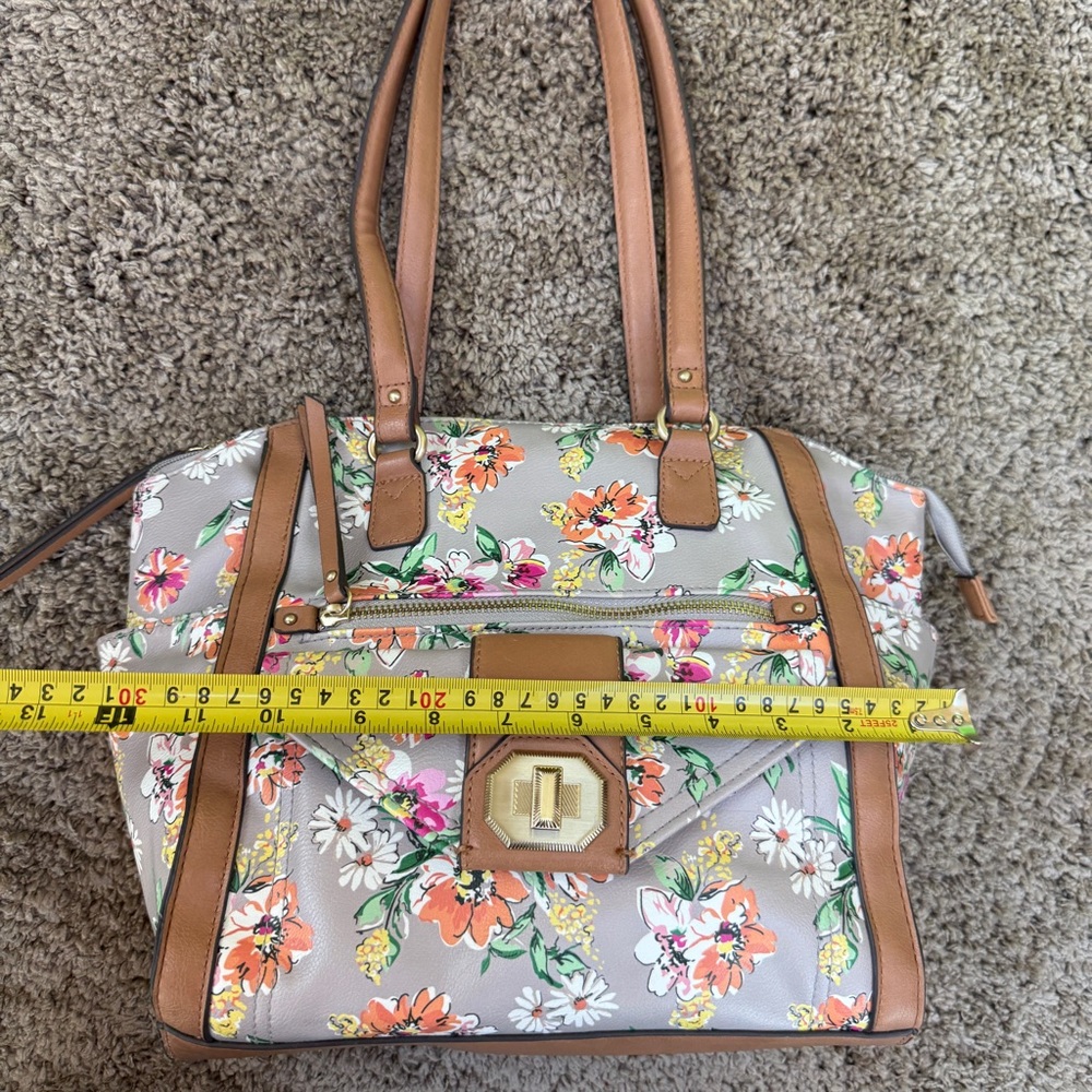 Rosetti floral print shoulder bag with a gray base and a brown strap - Picture 3 of 9